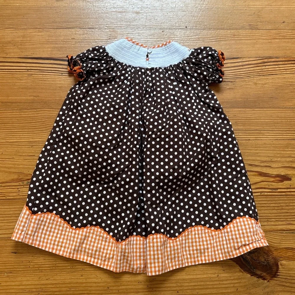 Lil Cactus Turkey Smocked Dress Toddler Brown Polka‎ Dot Gingham SIZE 2T